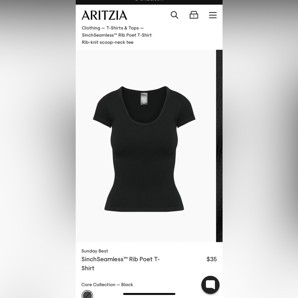 NWT Aritzia Sunday Best SinchSeamless™ Rib Poet T-Shirt Black - Picture 4 of 5